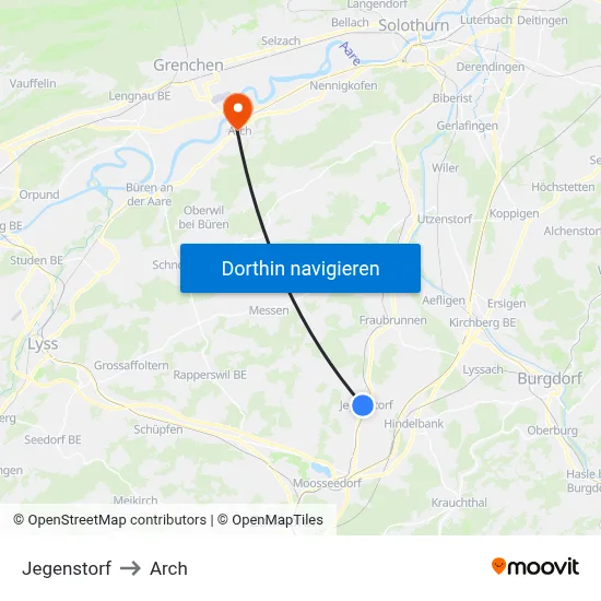 Jegenstorf to Arch map