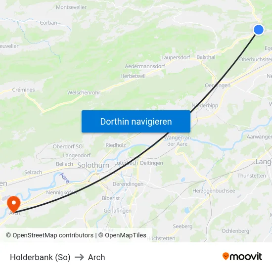 Holderbank (So) to Arch map