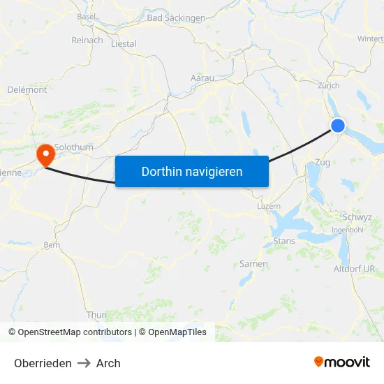 Oberrieden to Arch map