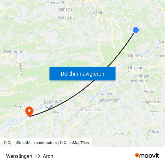 Wenslingen to Arch map