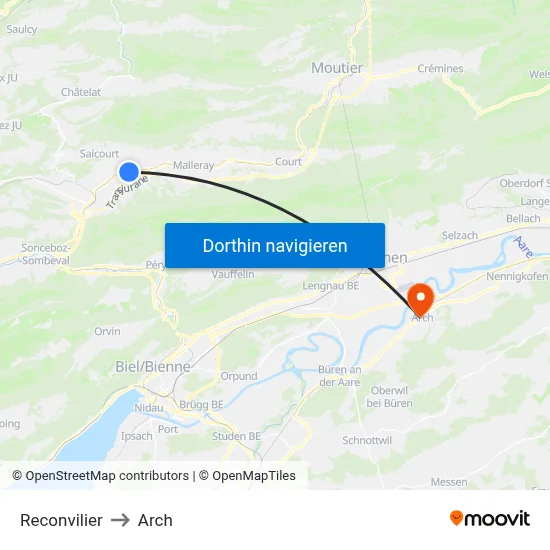 Reconvilier to Arch map