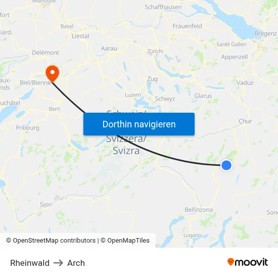 Rheinwald to Arch map