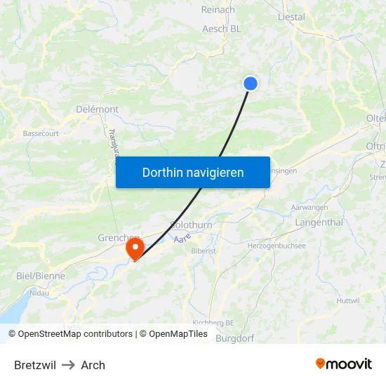 Bretzwil to Arch map