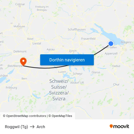 Roggwil (Tg) to Arch map