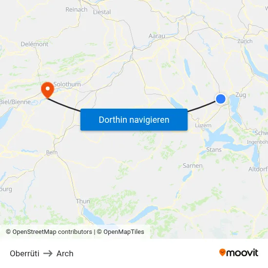 Oberrüti to Arch map