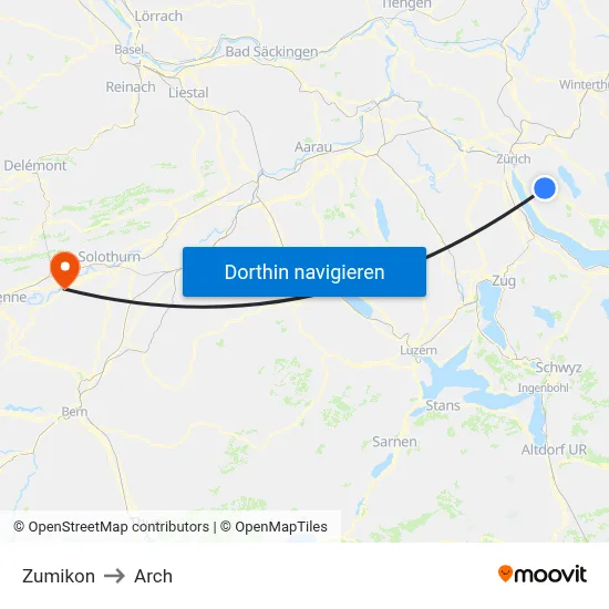 Zumikon to Arch map