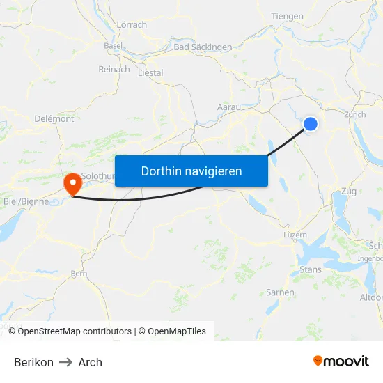 Berikon to Arch map