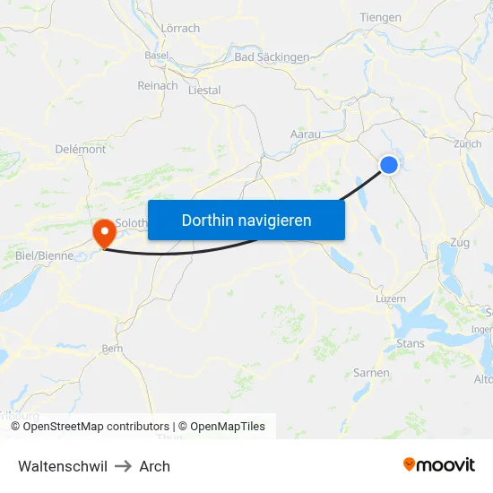 Waltenschwil to Arch map