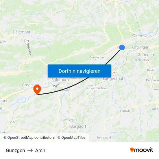 Gunzgen to Arch map