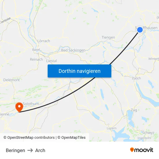 Beringen to Arch map