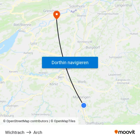 Wichtrach to Arch map