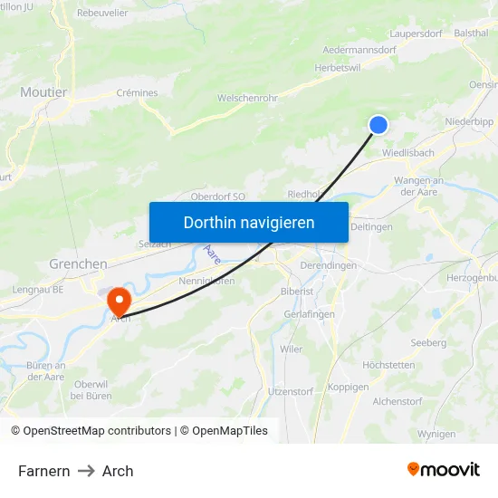 Farnern to Arch map