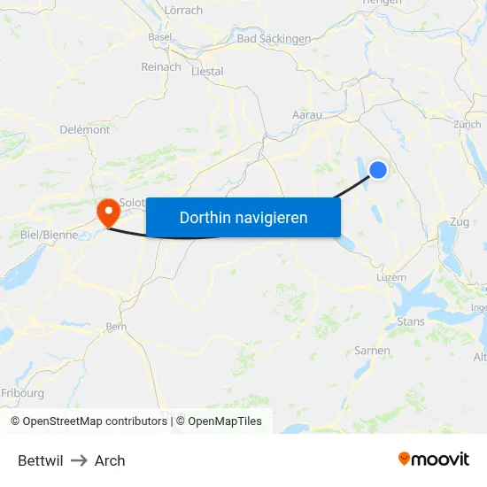 Bettwil to Arch map