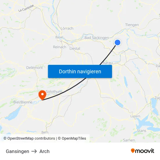 Gansingen to Arch map