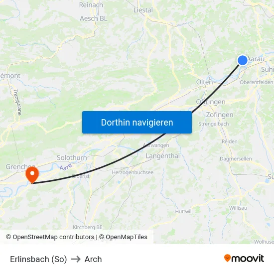 Erlinsbach (So) to Arch map