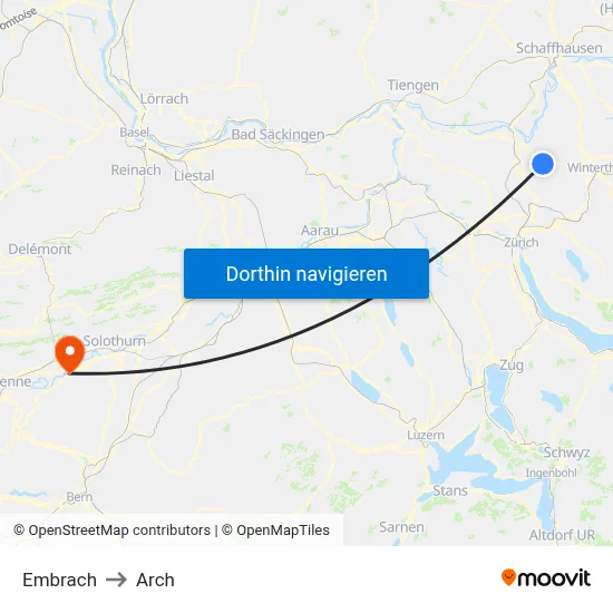 Embrach to Arch map
