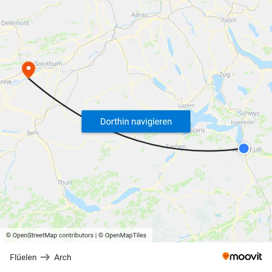 Flüelen to Arch map