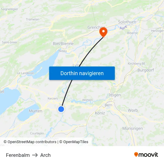 Ferenbalm to Arch map