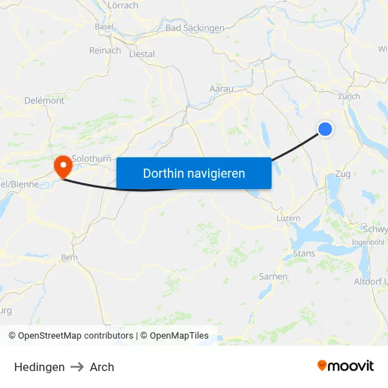 Hedingen to Arch map