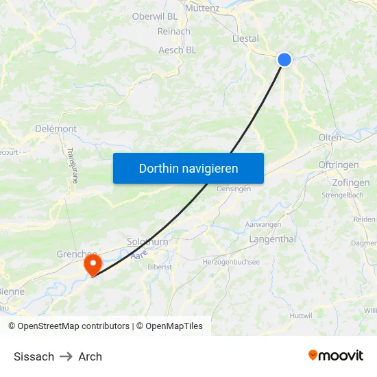 Sissach to Arch map