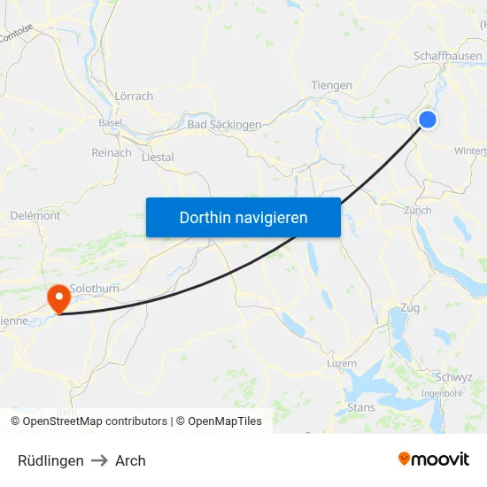 Rüdlingen to Arch map