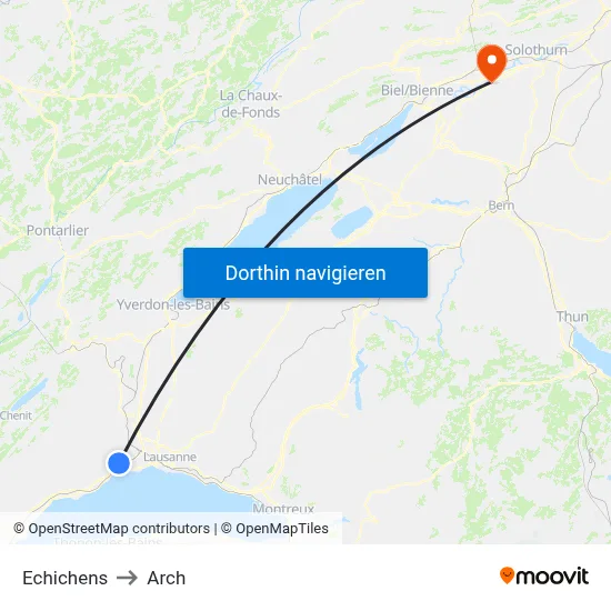 Echichens to Arch map
