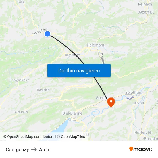 Courgenay to Arch map