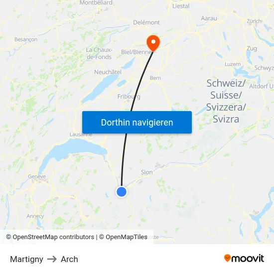 Martigny to Arch map