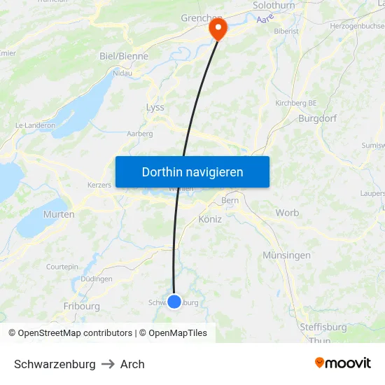 Schwarzenburg to Arch map