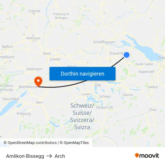 Amlikon-Bissegg to Arch map