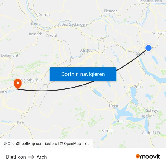 Dietlikon to Arch map
