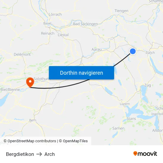 Bergdietikon to Arch map