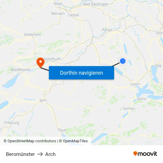 Beromünster to Arch map