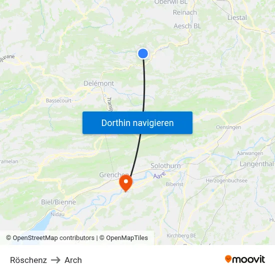 Röschenz to Arch map