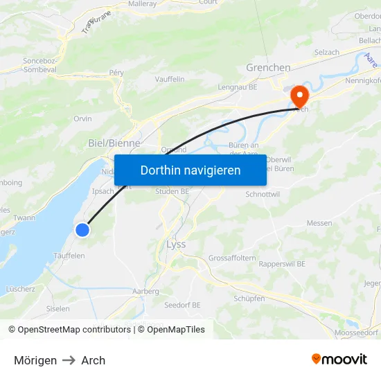 Mörigen to Arch map