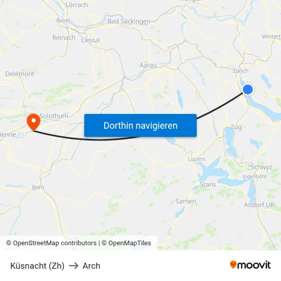 Küsnacht (Zh) to Arch map