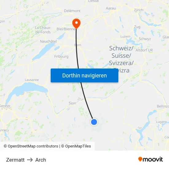 Zermatt to Arch map
