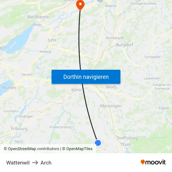 Wattenwil to Arch map
