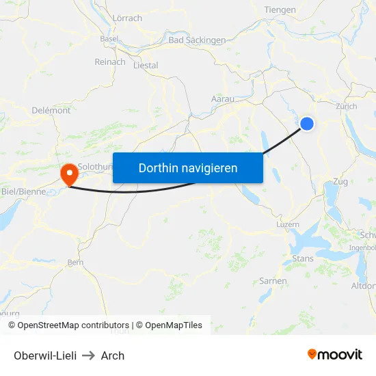 Oberwil-Lieli to Arch map