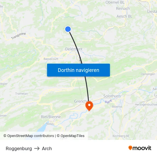 Roggenburg to Arch map
