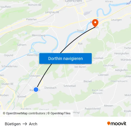 Büetigen to Arch map
