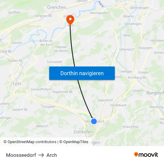 Moosseedorf to Arch map