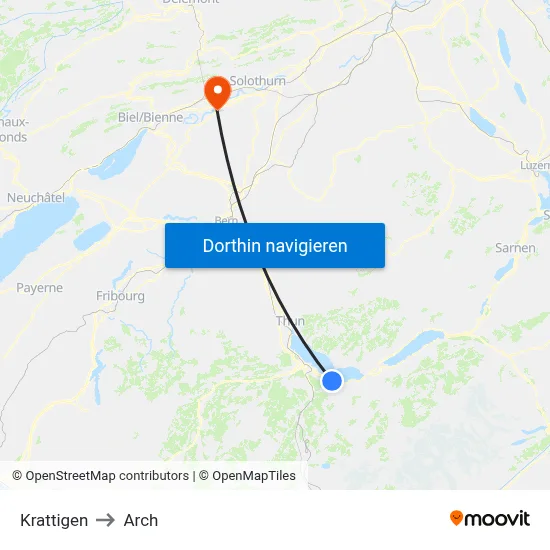 Krattigen to Arch map