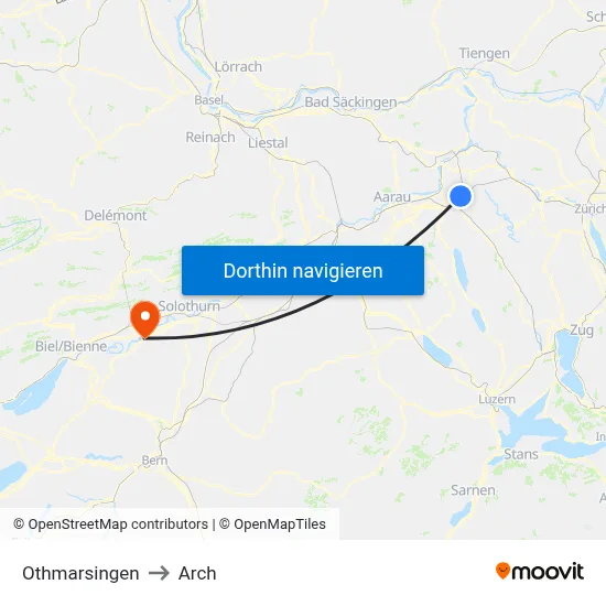 Othmarsingen to Arch map