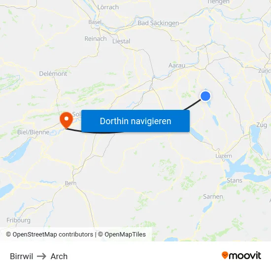 Birrwil to Arch map