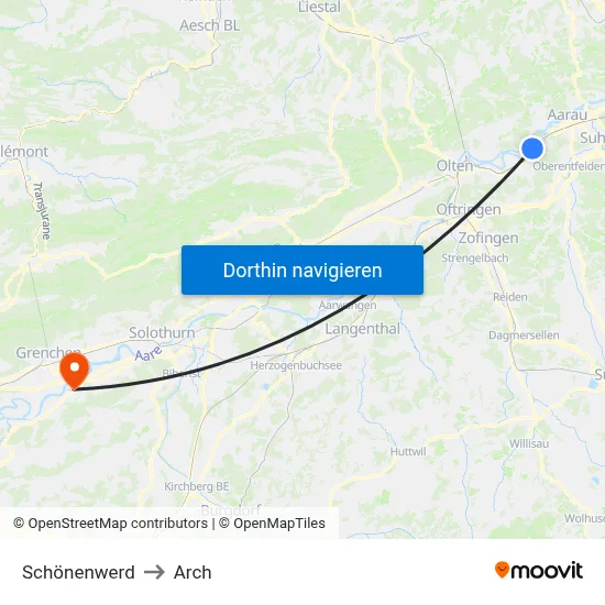 Schönenwerd to Arch map