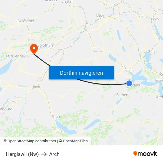 Hergiswil (Nw) to Arch map