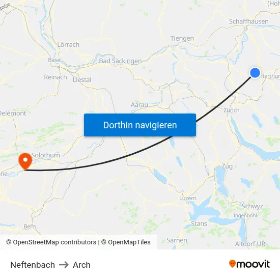 Neftenbach to Arch map