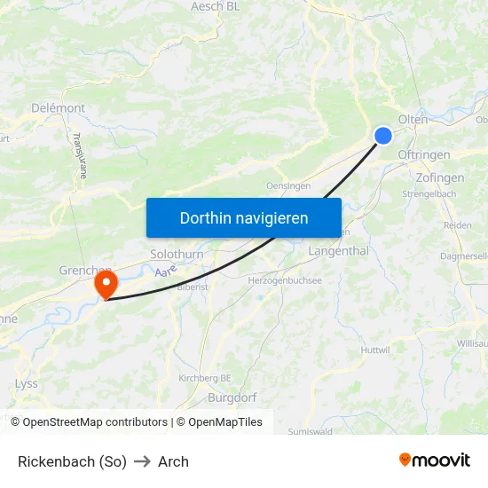 Rickenbach (So) to Arch map