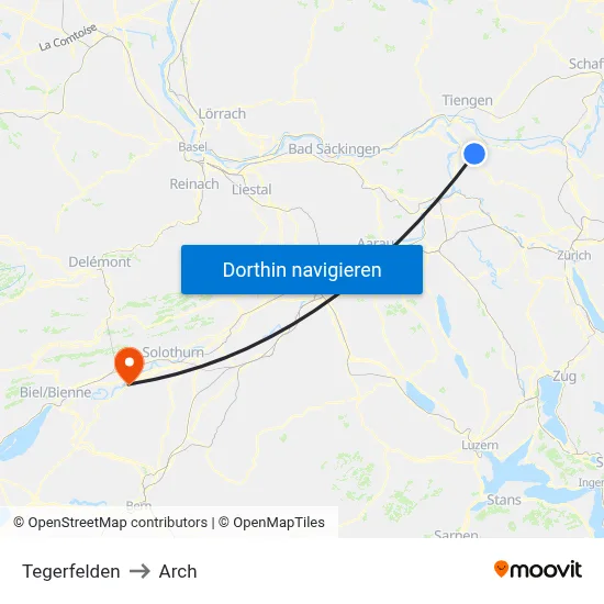 Tegerfelden to Arch map
